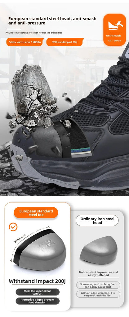 Safety Shoes Men Shoes Breathable Anti Smashing Puncture Comfortable Men's Safety Tennis Steel Toe Cap Puncture