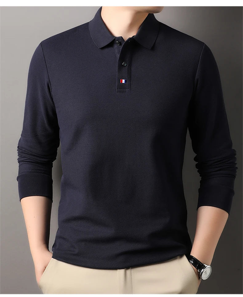 High end brand men's polo shirt long sleeved luxury fashion embroidered craft top 100% cotton 2024 Spring and Autumn new T-shirt