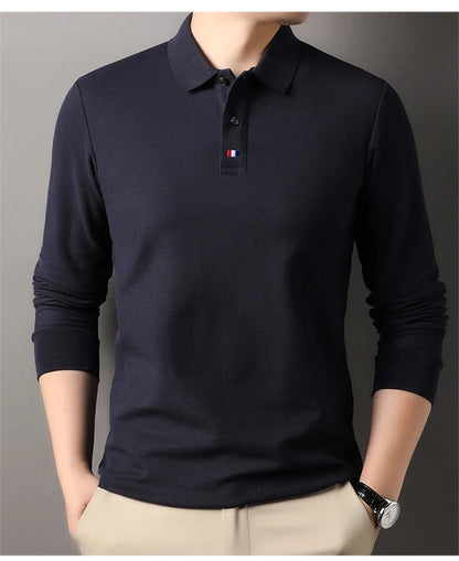 High end brand men's polo shirt long sleeved luxury fashion embroidered craft top 100% cotton 2024 Spring and Autumn new T-shirt