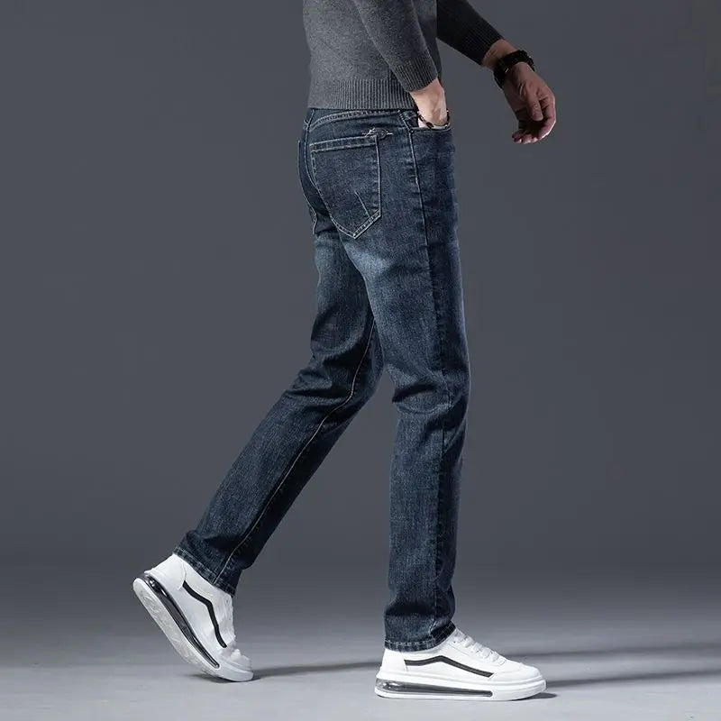 Autumn Winter High Quality Elastic Mens Jeans Cargo Slim Fit Denim Pencil Trousers Midweight Long PantsHighHigh  Jeans Man