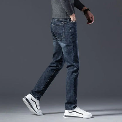 Autumn Winter High Quality Elastic Mens Jeans Cargo Slim Fit Denim Pencil Trousers Midweight Long PantsHighHigh  Jeans Man