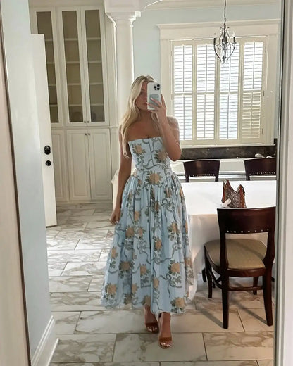Summer Clothes for Women Midi Elegant Dress 2025 New Arrivals White Floral Print Holiday Dress