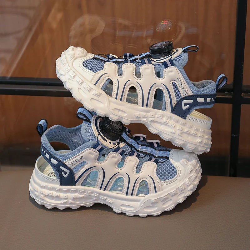 Children's Sports Sandals 3-18 Years Old Blue Hollow Breathable Boys Girls Casual Shoes Light Purple Soft Non-slip Kids Sneakers