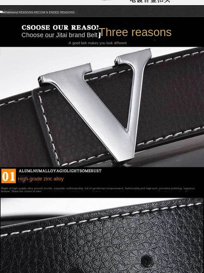 2024 New Temperament Business Men's Belt Letter Metal Button Head Versatile Decorative Jeans Dress Business Men's Belt