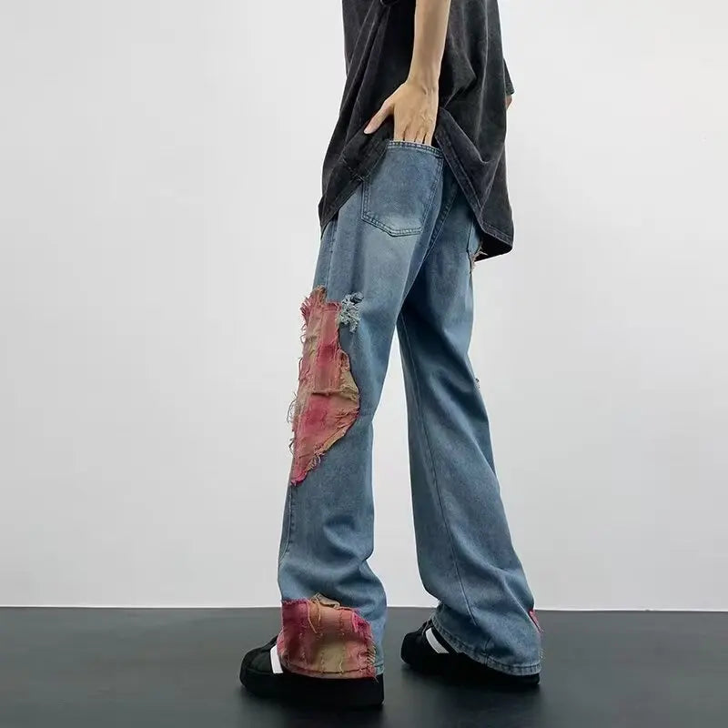 Calça Jeans Boca de Sino com Barra Larga Hip-Hop para o Verão, Design de Rua com Recortes, para Uso ao Ar Livre | Kpop Demon | Halloween | Jor