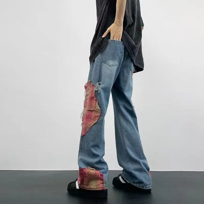 Calça Jeans Boca de Sino com Barra Larga Hip-Hop para o Verão, Design de Rua com Recortes, para Uso ao Ar Livre | Kpop Demon | Halloween | Jor