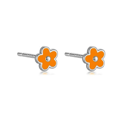 925 Sterling Silver Romantic White Enamel Flower Screw Bead Stud Earrings for Women Fashion Simple Piercing Jewelry Gift