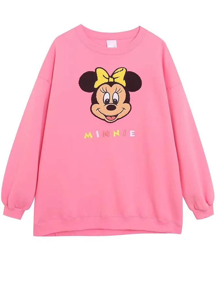 Mouse Chip An' Dale Cartoon Print Embroidery Fleece Sweatshirt New Women O-Neck Pullover Jumper Tops