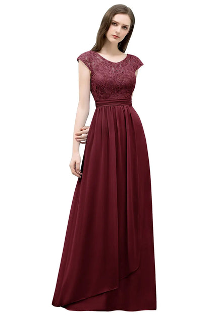 Light Blue Chiffon Long Bridesmaid Dresses Women 2024 Elegant Cap Sleeve Lace Formal Party Gowns Evening Prom