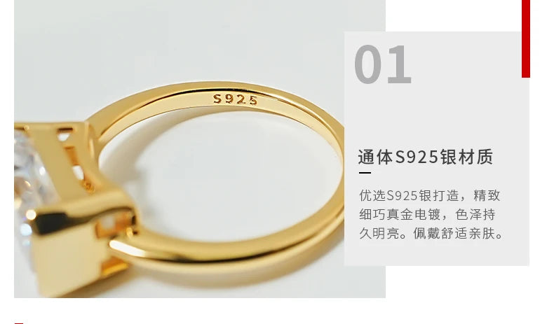 Vintage style broken ice cut 925 silver ring 7 * 11 high carbon diamond cube candy INS diamond ring light luxury gift