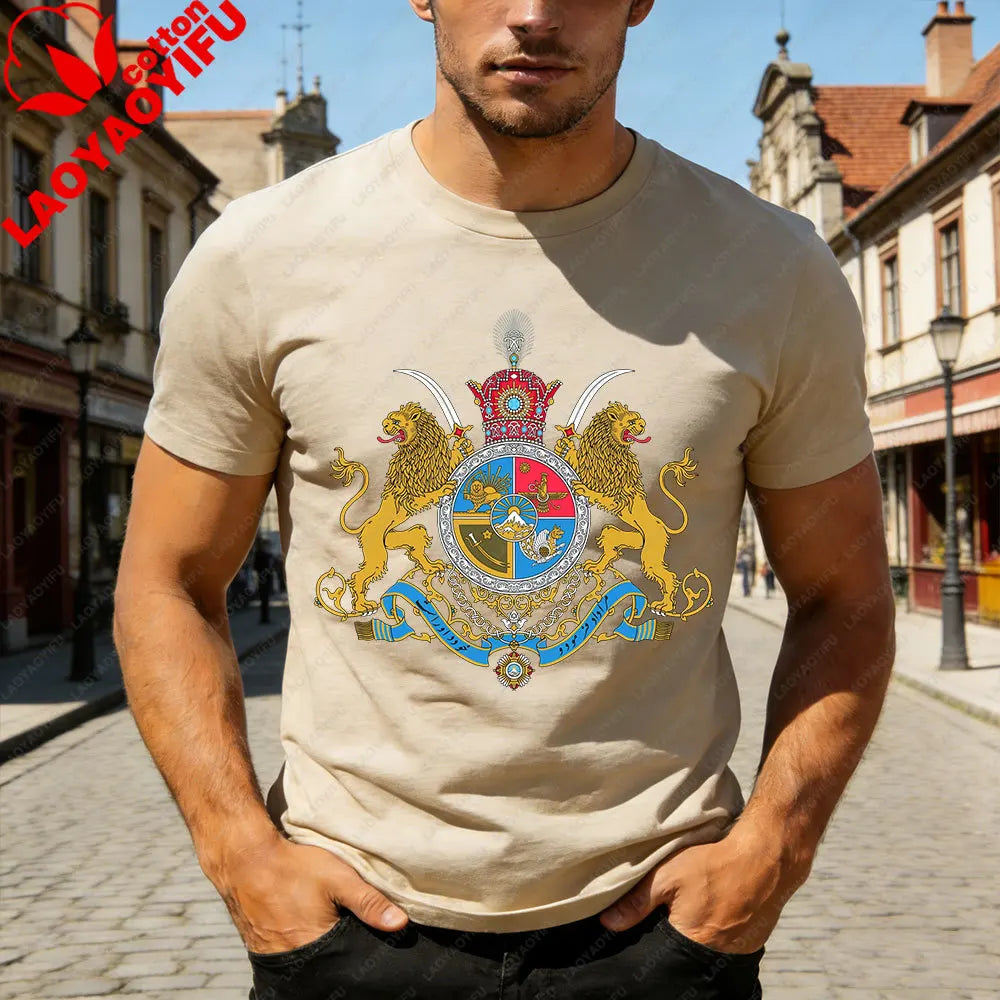 Lion and Sun Iran Persian Flag Iran Tshirt Khorshid Graphic T-Shirt Daily Life Casual Men Women Unisex Cotton Streetwear