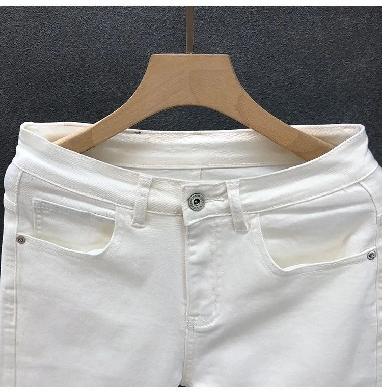 2023 Spring and Autumn New Classic Fashion Solid Color Elastic Casual Jeans Men's Comfortable High-Quality Small Foot Pants 36