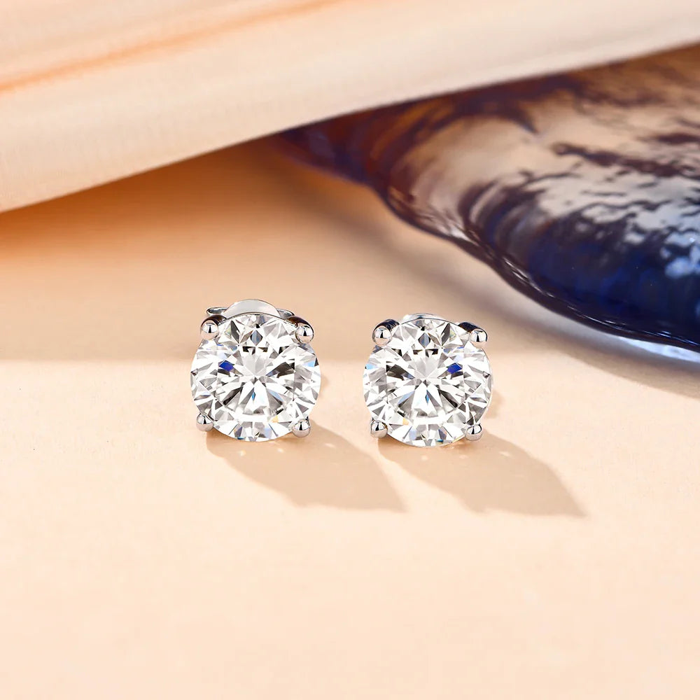 1 Carat 6.5mm D Color Moissanite Stud Earrings For Women Top Quality Solid 925 Sterling Silver Classic Wedding Jewelry