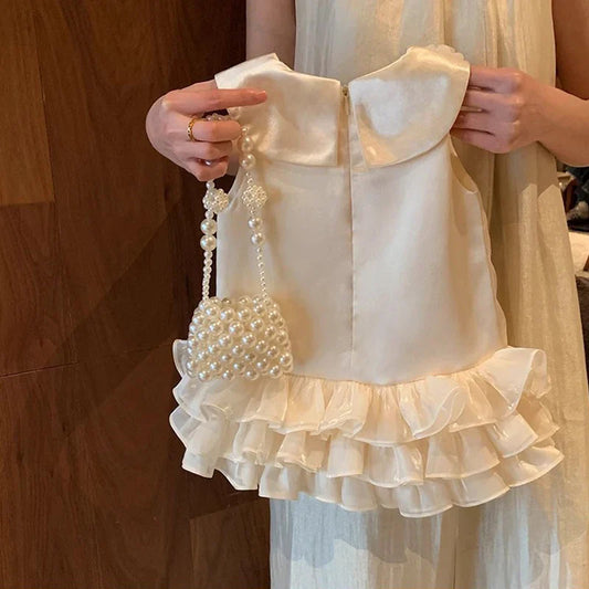 Vestido de Bebê Menina para Festa de Aniversário Casamento Renda Laço Grande Vestidos de Bebê Menina 1º Aniversário Conjunto Bebê Princesa Vestido de Batismo Bege