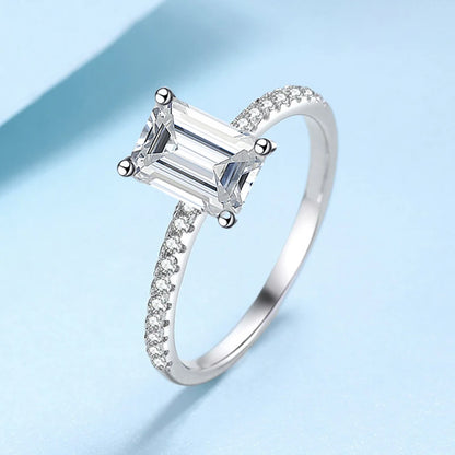 1CT 2CT Emerald Radiant Cut Moissanite Ring for Women Engagement Wedding Lab Diamond Sterling Silver 925 Rings Jewelry