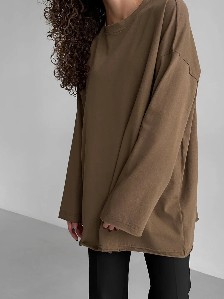 Women Summer 100% Cotton T-shirt Bottoming Spring Basic Fashionable Solid Lady Long Sleeve Loose Tops Shirts