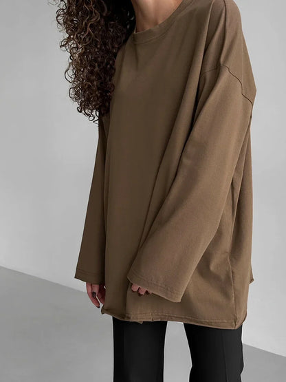 Women Summer 100% Cotton T-shirt Bottoming Spring Basic Fashionable Solid Lady Long Sleeve Loose Tops Shirts