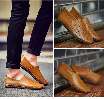 New Summer Breathable Men Loafers Handmade Leather Men's Driving Shoes Luxury Brand Flat Casual Shoes Soft Breathable Men Shoes