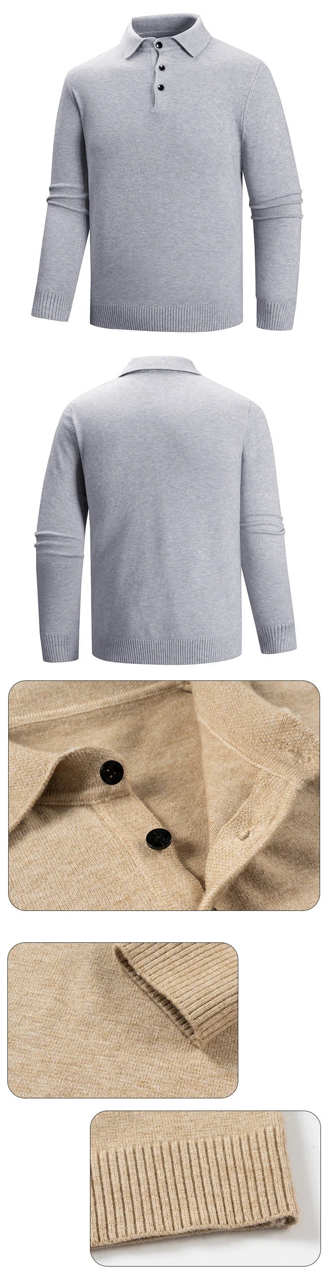 Mens Button Polo Shirts Slim Mock Neck Shirt Knit Polo Sweaters Casual Dress Jumper Winter Thermal Pullover Sweater