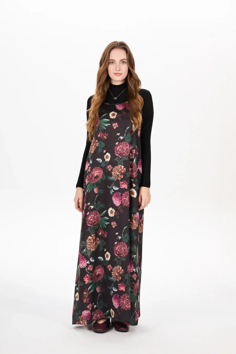 woman clothing mockneck + elegance slip satin dress matching look adjustable maxi floor length lady wear