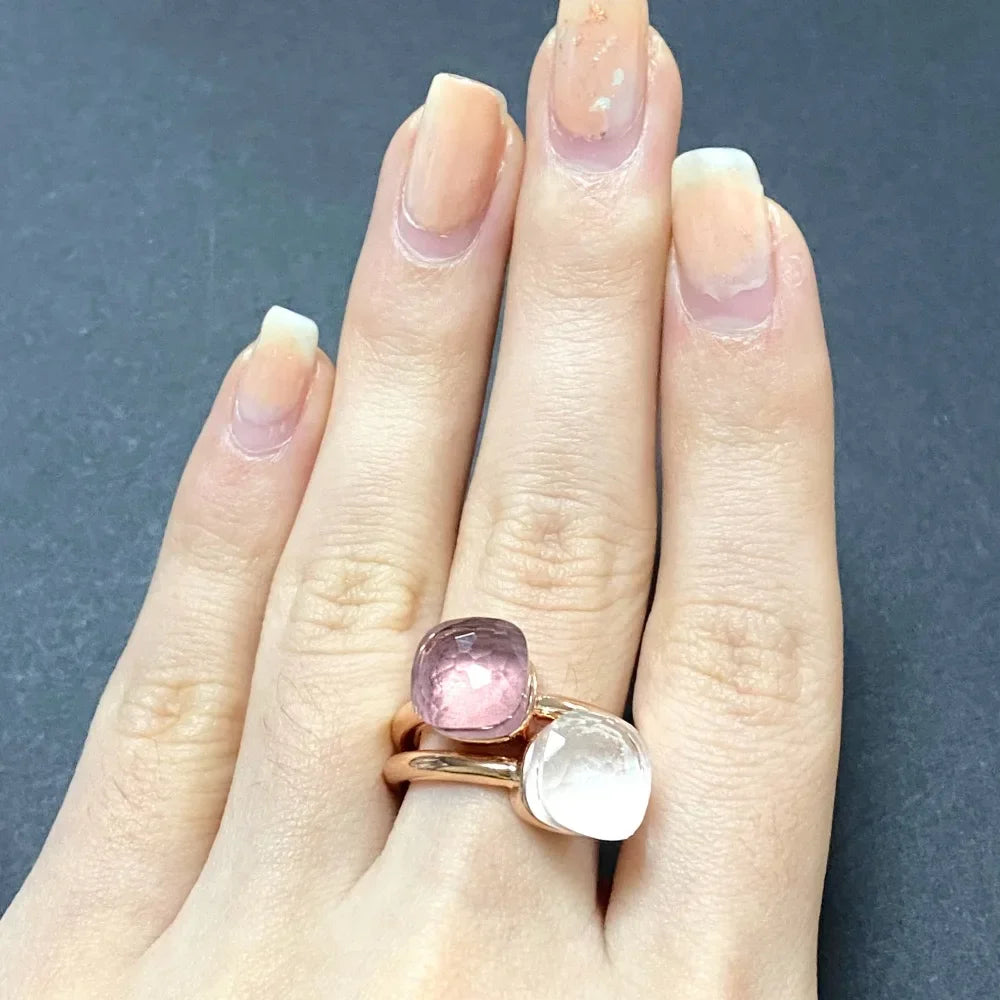 2Pcs/Set Fashion Stacked Candy Ring Women Mix Color Crystal Jewelry 30 Colors Trendy Gift for Valentine's Day