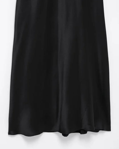 Satin Long Dress Woman Black Draped Midi Dresses for Women Elegant Party Women Dresses Short Sleeve Chic Female Dress
