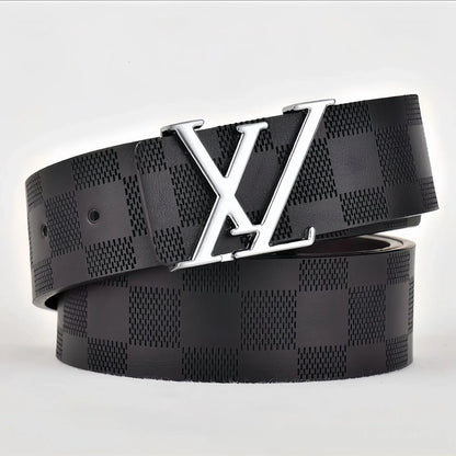 Light Luxury Mens Leather Belt Smooth Buckle Genuine Cowhide Perforated Pattern Fashion Trendy High End Versatile
