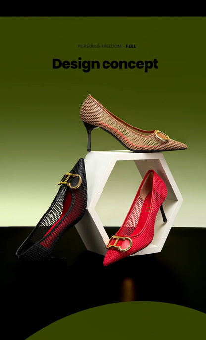 Women's High Heels 2025 Spring New Hollow Business Women's Shoes 7cm Red Evening Shoes