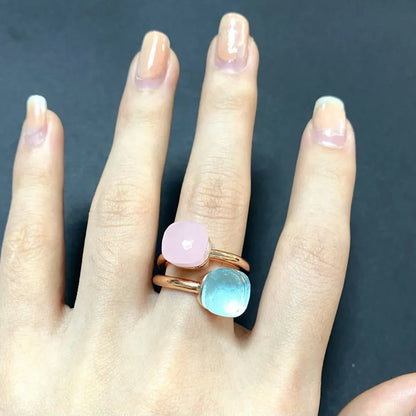2Pcs/Set Fashion Stacked Candy Ring Women Mix Color Crystal Jewelry 30 Colors Trendy Gift for Valentine's Day