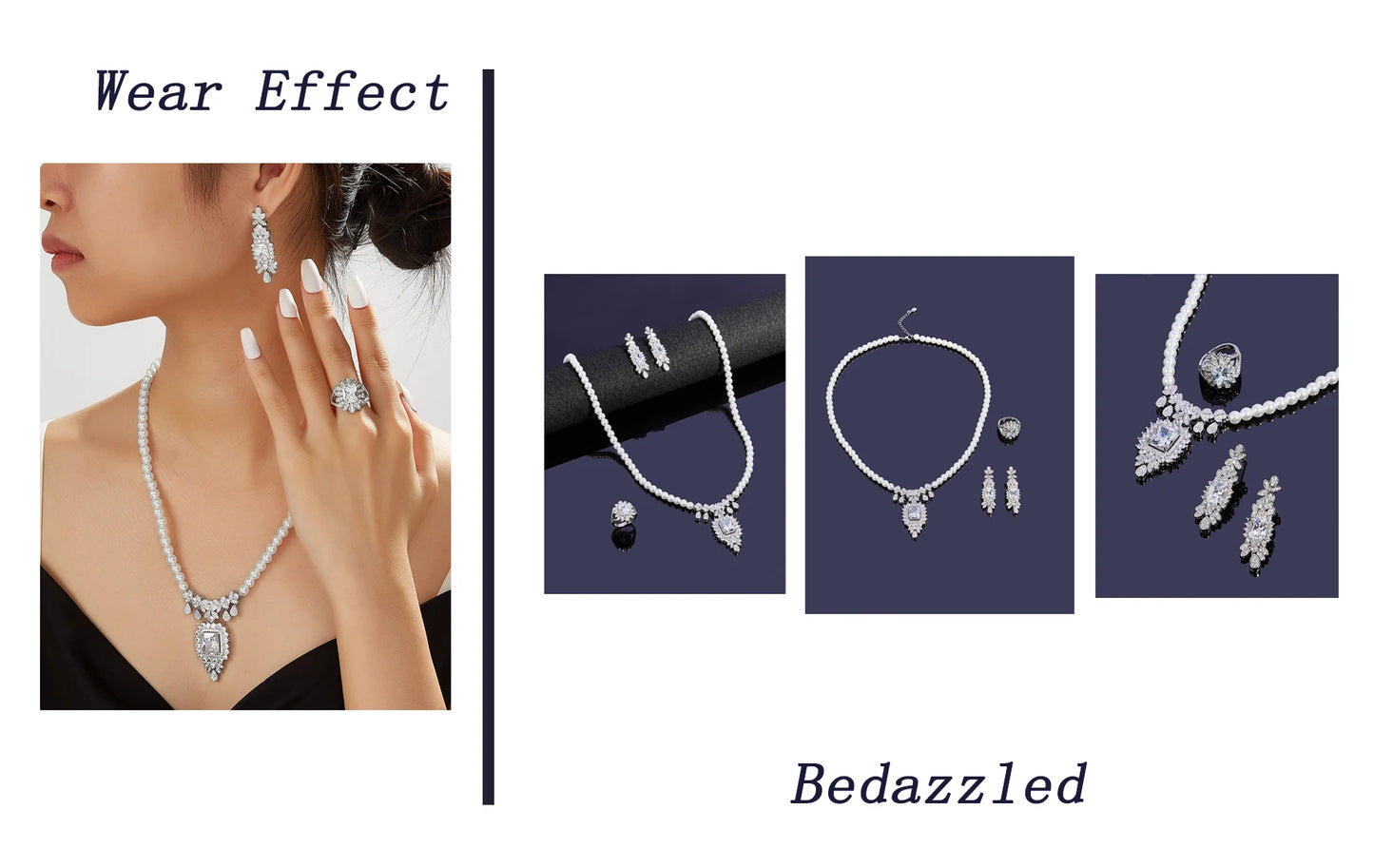 New Trendy Pearl Tassel 40cm Necklace Earring 4PCS Jewelry Set For Women Wedding Party Full Zircon Dubai Bridal Jewelry Set Gift