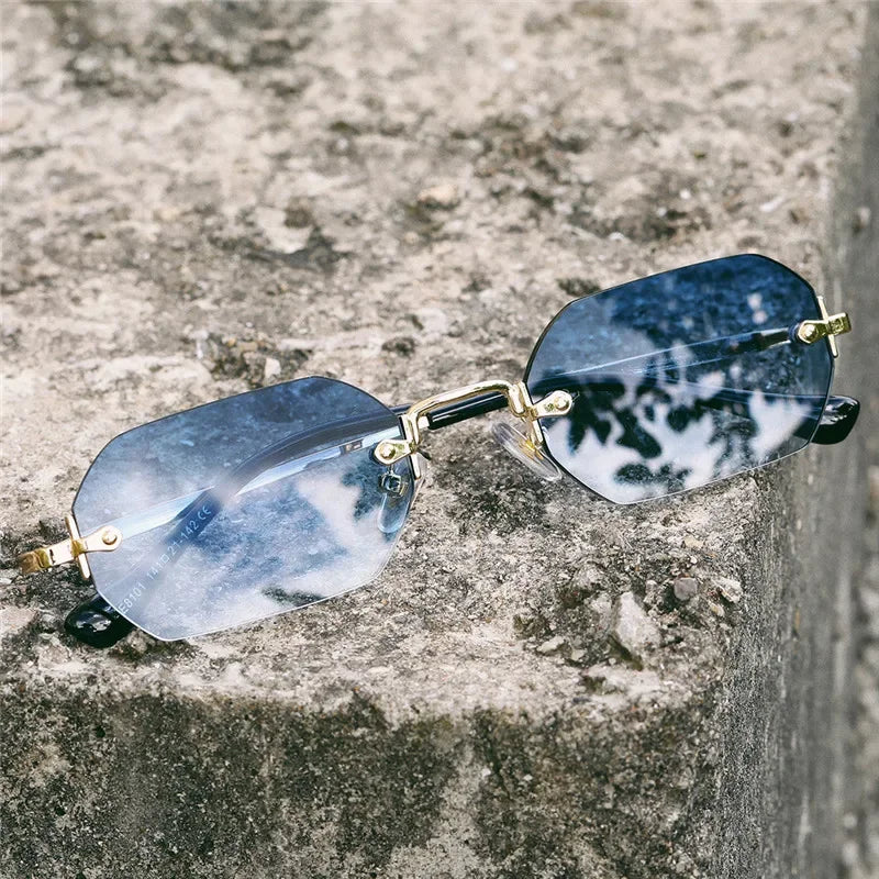 Rimless Rectangle Sunglasses – UV400 Gold Frame | Men & Women