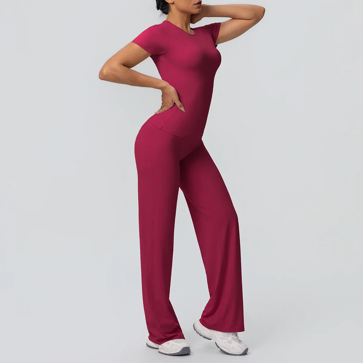 Fitness Sports Workout Yoga Set for Women Naked Feel Slim Casual Workout Top T-Shirt Quick Drying Push Up Running Pants Yoga Set