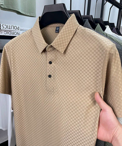 Seamless Polo Shirt - Short Sleeve Ice Silk Feel Nordic Style Soft & Comfortable Summer Wear Men's Golf Shirt