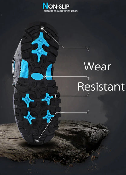 Winter Warm Cotton Shoes Men Outdoor Leather Black Casual Shoes Fur Sneakers High Top Rubber Ankle Boots Male Hiking Trekking 46