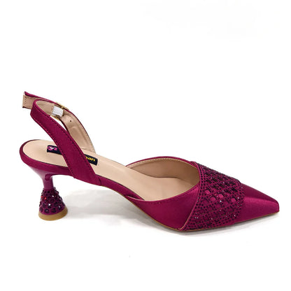 Fashion Brown Color Women's Party Shoes and Bag Set With Elegant Diamond Butterfly Design - Stylish and Chic
