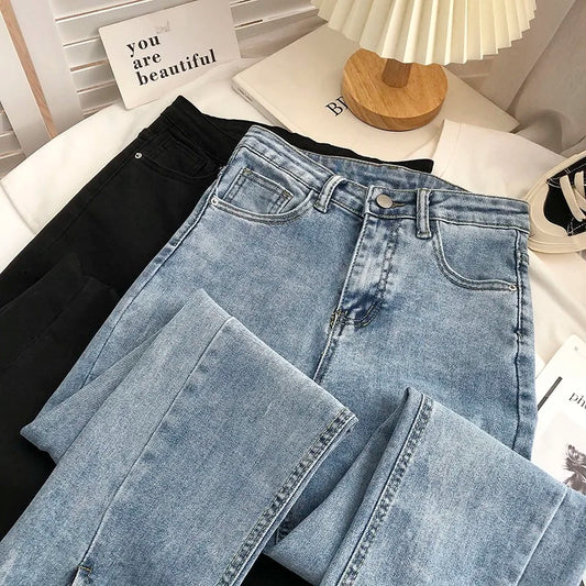 High Waist Boot Cut Pants Fashion Female All-Match Split Flared Jeans