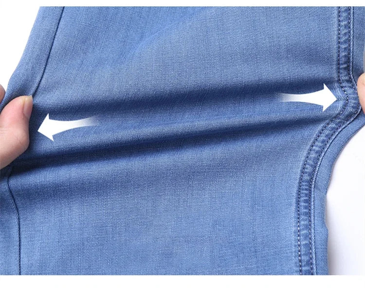 Denim Jeans For Men Blue Straight Stretch Cotton Pants Business Casual Lightweight Trousers Spring Summer
