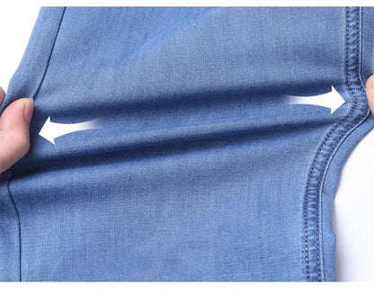Denim Jeans For Men Blue Straight Stretch Cotton Pants Business Casual Lightweight Trousers Spring Summer