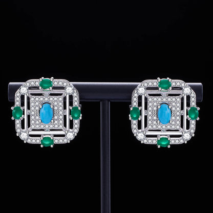 2023 Hot Square Sweater Chain 4-Piece Long Necklace Set Crystal Cubic zirconia Dubai Nigeria Wedding Accessories