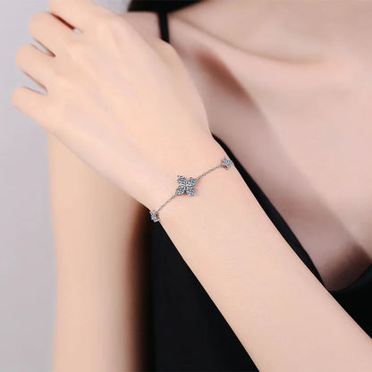 4-Leaf Clover GRA Certified 0.9cttw D Color Moissanite Diamond Bracelet for Woman 925 Silver Link Bracelets Fine Jewelry