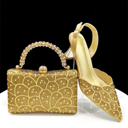 Italian shoes and handbags accessory set with rhinestone metal embellishments Wedding shoes Bridal shoes Designer