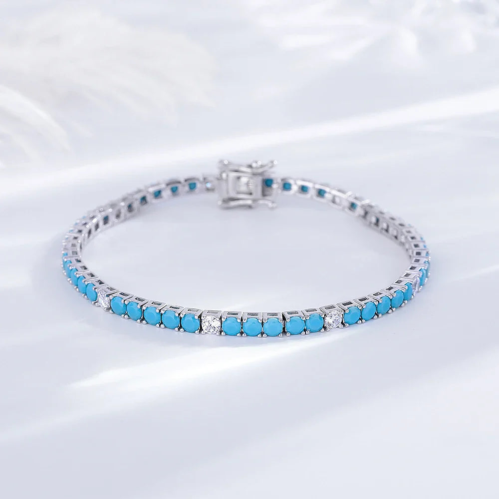 Fine Jewelry 3mm Montana Blue/Emerald Green/Ruby Red/Turquoise/Black Cubic zircon 925 Silver Tennis Bracelet