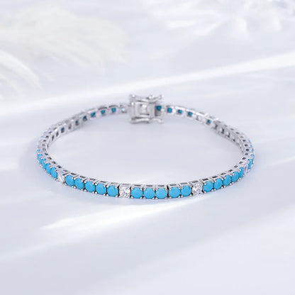 Fine Jewelry 3mm Montana Blue/Emerald Green/Ruby Red/Turquoise/Black Cubic zircon 925 Silver Tennis Bracelet