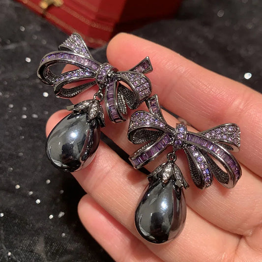 Purple Knot Pearl Earrings For Jewelry Gift
