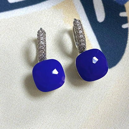 Classic Candy Color Earrings Inlay Transparent Zircon 27Colors Crystal Earrings Platinum Plated Fashion Jewelry For Women