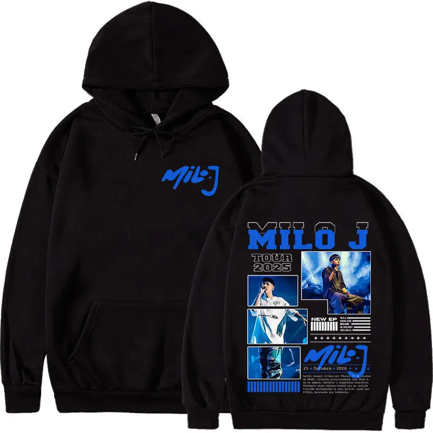Rapper Milo J 166 Tour 2025 Album Graphic Hoodie Men Hip Hop Gothic Long Sleeve Sweatshirts Vintage Oversized Hoodies Streetwear