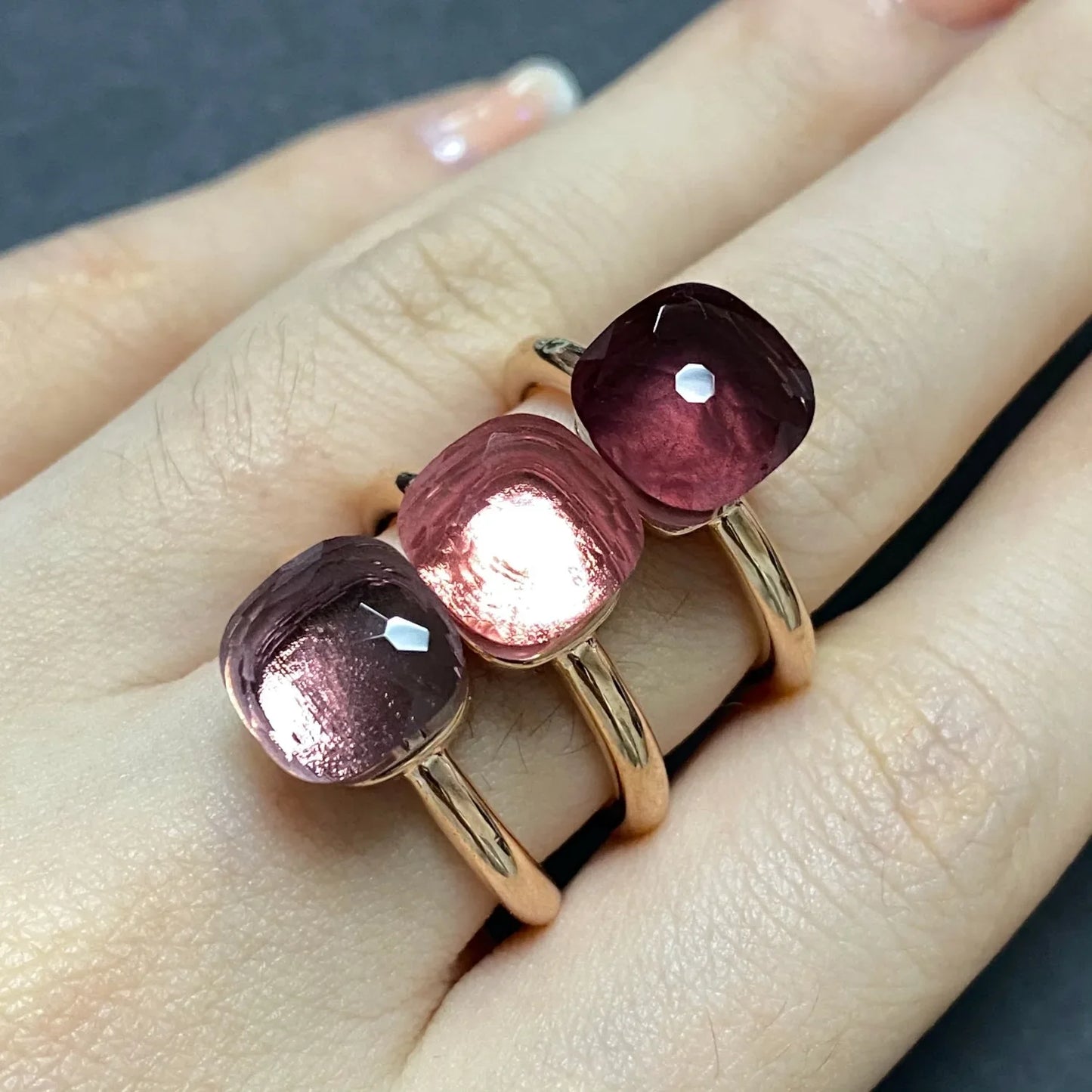 Stylish Purple Crystal Rose Gold Plated Candy Ring 30 Colors Simple Candy Color Jewelry Gift for Women Valentine's Day