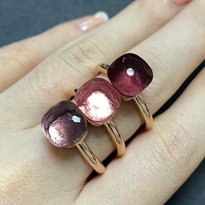 Stylish Purple Crystal Rose Gold Plated Candy Ring 30 Colors Simple Candy Color Jewelry Gift for Women Valentine's Day