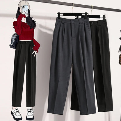 High Waist Suit Pants Women Gray Or Black Casual Trousers