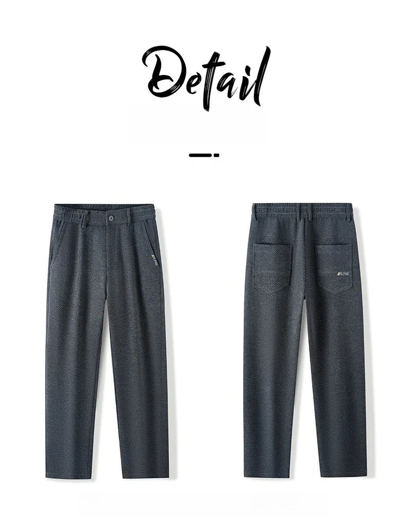 Men's Winter Casual Pants Thick Fleece Warm Elastic Waist Straight Slim Trousers Light Business Comfort Daily Wear Thermal Pants